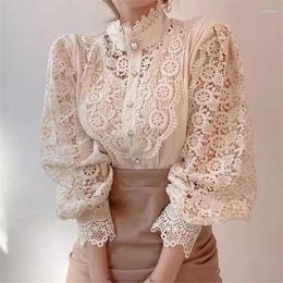 Women's Blouses Candy Colour Women Lace Patchwork Solid Hollow Out Top Tees Fall Vintage Harajuku Fashion Loose Shirts Female S011