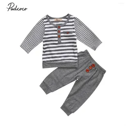 Clothing Sets 2024 Brand Born Toddler Kids Baby Boy Girl Infant Cotton Clothes Long Sleeve Top T Shirt Pants Striped Outfit 2Pcs
