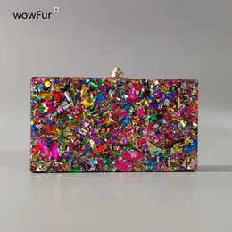 Big Colourful Glitter Acrylic Box Bag Wallet Ladies Luxury Womens Handbag Evening Clutches Shoulder Shell Flap Wedding Purse 240223