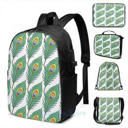 Backpack Funny Graphic Print Peacock Feather USB Charge Men School Bags Women Bag Travel Laptop