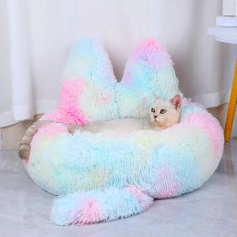 Mats Cute Dog Bed with Bunny Ears Plush Pet Bed Cushion for Large Dogs Round Cat Bed House Pet Product Accessories