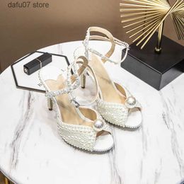 Dress Shoes Women Sandals Fashion High Quality Wedding New Pearls Studs Luxury Peep Toe Heels Buckle Strap WomanH24229