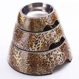 Feeding Leopard Style Dog Bowl Melamine plastic Stainless Steel Bowl Pet Dog & Cat Feeding and Watering Supplier