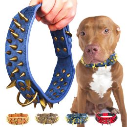 Collars Spiked Studded Dog Collar with Large Sharp Spikes 2 Inch Wide Protect Dog's Neck from Bites Fit Pitbull Doberman German Shepherd