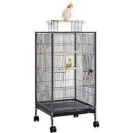 Nests 36.5Inch Elegant Sturdy Wrought Iron Bird Flight Open Play Top Cage with Rolling Casters for SmallSized Parrot Parakeets