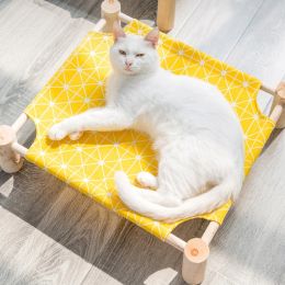 Mats Summer Elevated Cat Bed House Cat Hammocks Wood Canvas Cat Lounge Bed for Small Rabbit Cats Dogs Durable Pet House Detachable