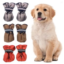 Dog Apparel 4pcs/set Pet Shoes Anti-slip Snow Outdoor Boots Protector Winter Warm Reflective For Medium Large Labrador Husky