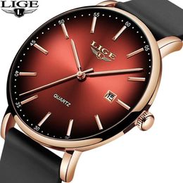 Wristwatches Mens Waterproof Watches Leather Strap Slim Quartz Casual Business Wrist Watch Top Brand LIGE Male Clock 2021 Fashion221V