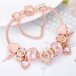 Classic Rose Gold Brand Designer Diy Crystal Ferris Wheel Beaded Bracelets Fashion Style Heart Pendant Gift Bracelet Wholesale Jewelry