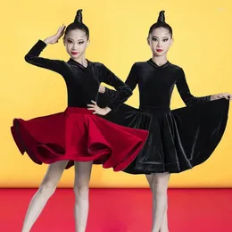 Stage Wear Children's Latin Dance Autumn And Winter Training Competition Clothing Girls' Standard Big Swing Dress Perf