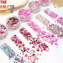 TCT-779 Valentines Day Pink Love Heart Nail Sequins Mix Colour Sparkle Nail Glitter Flakes 3D Nail Art Decorations Accessories 240220