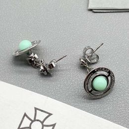 Designer Earring Viviennr Westwoods Saturn Mint Green Earrings Classic Medieval Crystal Fans Your Style 3d Earrings