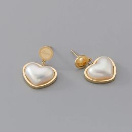 Elegant Pearls Heart 14k Yellow Gold Drop Earrings Golds Color Trendy Charm Jewelry for Women Fashion Wedding Gift