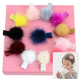 Hair Accessories 2pcs Girls Hairpins Small Lovely Soft Fur Pompom Mini Ball Gripper Hairball Pom Hairclips Children Clip