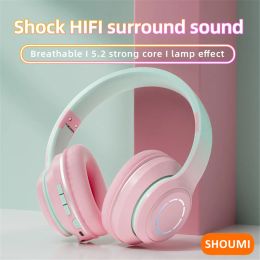 Headphones Shoumi Wireless Headset Gradient Colour Bluetooth Headphone Stereo Sport Earphon With Mic Hifi Bass Anti Noise Game Helmet Girls