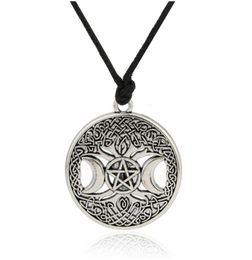 Nicely Triple Moon Goddess Wicca Pentagram Magic Amulet Necklace Women Tree Of Life Moon Necklaces Pendants Vintage Jewelry9275019