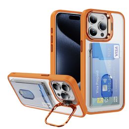 New Transparent Card Pocket Slot Phone Case With Camera Holder For iPhone 15 14 13 12 Pro Max 11 Plus Clear Wallet Silicone Shockproof Kickstand Back Cover