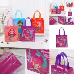 New New 8Pcs Non-Woven Gift Bags Mermaid Theme Favors Portable Candy Pack Bag Kids Baby Shower Birthday Party Decorations