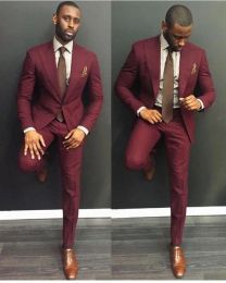 Suits Burgundy Suits Men 2019 Trajes De Hombre Traje Homb Custom Made Groom Suit Suit For Men mens wear suits 2 piece (Jacket+Pants)