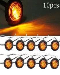 10Pcs Truck Amber Yellow Waterproof LED Light Small Round Side Marker Lights 3 LED Button Lamps Lorry 12V24V1042501