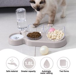 Supplies Pet Cat Bowl Automatic Feeder 3in1 Dog Cat Food Bowl With Water Fountain Double Bowl Drinking Raised Stand Dish Bowls