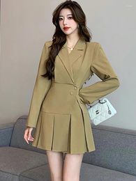 Casual Dresses Autumn Winter Solid Bodycon Polo Collar Pleated Dress Women Fashion Elegant Formal 2024 Korean Party