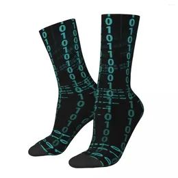 Men's Socks Crazy Sock For Men Binary Code Rain Hip Hop Harajuku Coding Geek Developer CPU Happy Quality Pattern Printed Boys Crew