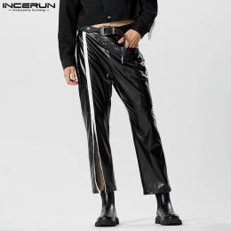 Pants Fashion Men Pants PU Leather Patchwork Zipper Loose Joggers Trousers Men Streetwear Pockets 2023 Casual Pantalon S5XL INCERUN