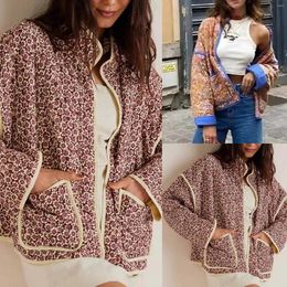 Women's Jackets Autumn And Winter Cropped Warm Cotton Jacket Cardigan Floral Printed Open Front Short Coat Lapel For Women Ropa De Mujer