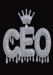 Custom Name Crown Bail Drip Initials Bubble Letters Pendant Necklaces Crown Letters Cubic Zircon Hip Hop Jewelry2743893