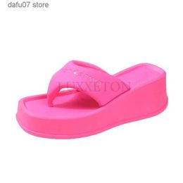 Slippers Thick Sole Wedges Flip Flops for Women Summer Clip Toe Platform Sandals Woman Non Slip Beac High Heel SlidesH24229