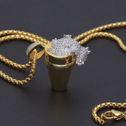 Mens Hip Hop Necklace Jewelry Ice Cream Styrofoam Cup Iced Out Pendant Hiphop Necklaces210p