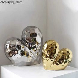 Other Home Decor Gold Heart Shape Plated Ceramic Statue Crafts Ornaments Golden Irregularity Heart Sculpture Home Decor Decorative Figurines Q240229