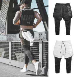 Pants Men 2 in 1 Sport Leggings Shorts Quick Dry Fit Running Training Pants Gym Workout AnkleLength Trousers Joggers Fitness Tights