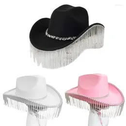 Berets Tassels Cowboy Hat With Adjustable Chin Strap For Girl Model Show