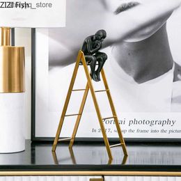 Other Home Decor Golden Ladder Thinker Portrait Statue Desk Decor Ornaments Abstract Figures Figurines Crafts Decorative Figurines Home Decor Q240229