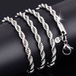 YHAMNI 100% Original 925 Silver Necklace Women Men Gift Jewellery 3mm 16 18 20 22 24 26 28 30 inch Rope Chain Necklace YN891861