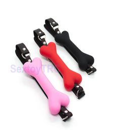 Bone Shape Mouth Gag Restraint Ball Gags New style BDSM Soft Bondage Gear Gagging Device Pink Red Black Silicone Slave Sex Toys B09737865