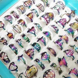 Cluster Rings Wholesale Bulk 40Pcs/Lot Women's Jewellery Rainbow Mix Style Cute Lovely Aninal Heart Colourful Stainless Steel Initial Ring