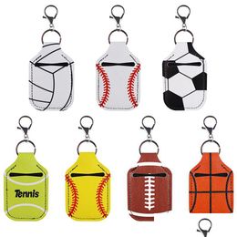 Party Favor Portable Sanitizer Holder Keychains Football Basketball Baseball Ball Sports Leather Keychain Pendant Bottle Er Drop Del Dhqb7