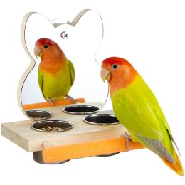 Toys Parrots Mirror Feeder Cups Bowl Wooden Birds Toy Bird Feeding Cups Clamp Parrot Cage Hanging Stainless Steel Coop Dish Drop Ship