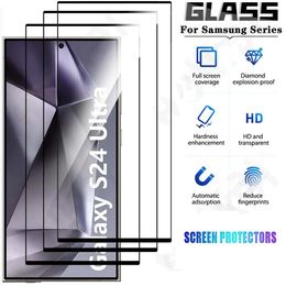 Screen Protector For Samsung Galaxy S24 Plus S24 S24 Ultra S23 plus S22 Fingerprint Unlock Tempered Glass 0.18MM 2.5D Film Black Edge Full Cover Premium Proof oppbag