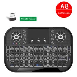 Keyboards A8 Mini Rechargeable Ergonomic 2.4G Air Mouse Touchpad Backlit Wireless Keyboard USB Receiver for Smart TV Box Desktop Touchpad