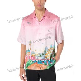 24SS шелковая рубашка Casablancas унисекс в праздничном стиле шелковая белая саржевая рубашка новые мужские и женские дизайнерские модные топы гавайские пляжные рубашки