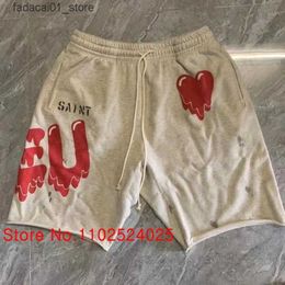 Men's Shorts Dissolve Love Print Saint Michael Casual Shorts Mens Summer High Street Wash Vintage Saint Breeze Q240229