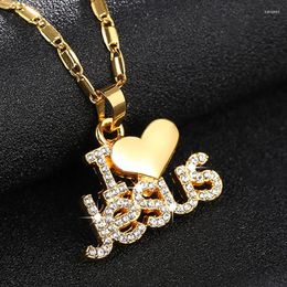 Necklace Earrings Set Trendy Letter I LOVE JESUS Shape Pendant Women's Bohemian Crystal Inlaid Religious Accessories Jewellery