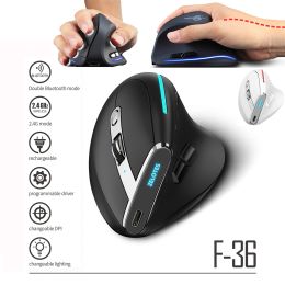 Mice F36 Wireless Vertical 2.4G Bluetooth Mouse 2400DPI Game Mouse 6/8 Keys Programming Rechargeable Mice for Computer Laptop Desktop