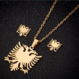 Statement Eagle Steel Necklaces Delicate Fashion Albanian Flag Double Headed Bird Choker Pendants For Men Women Collier2284959