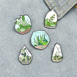 Cartoon Creative and Personalised Glass Enclosed Plant Potted Design Decoration Brooch, Cactus, Aloe Vera Brooch Badge