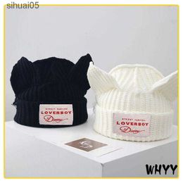 Stingy Hats Hooded Loverboy Ear Knit Double-layer Autumn Winter Warm Pig Woolen Niche Design Hip-hop Cold Beanie 240229